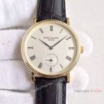 Swiss Copy Patek Philippe Calatrava Watch Yellow Gold Black Leather Strap 38mm